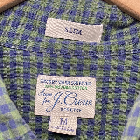 J.Crew Men’s Medium Slim Secret Wash Stretch Shirt Green Blue Check Button Down - Picture 2 of 10